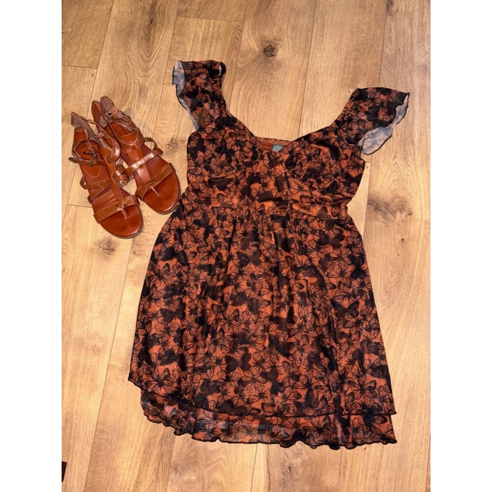 Wild Fable Rust Orange and Black Butterfly Baby-Doll Dress